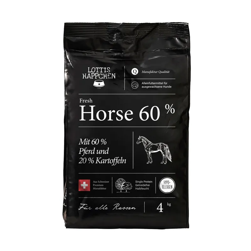 Super-Preis Sparpaket 3 x 4 kg Lottis Häppchen Fresh Horse 60 % Hunde Trockenfutter